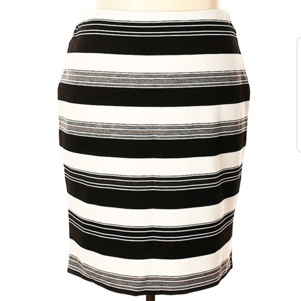 Roz & Ali Black White Striped Skirt